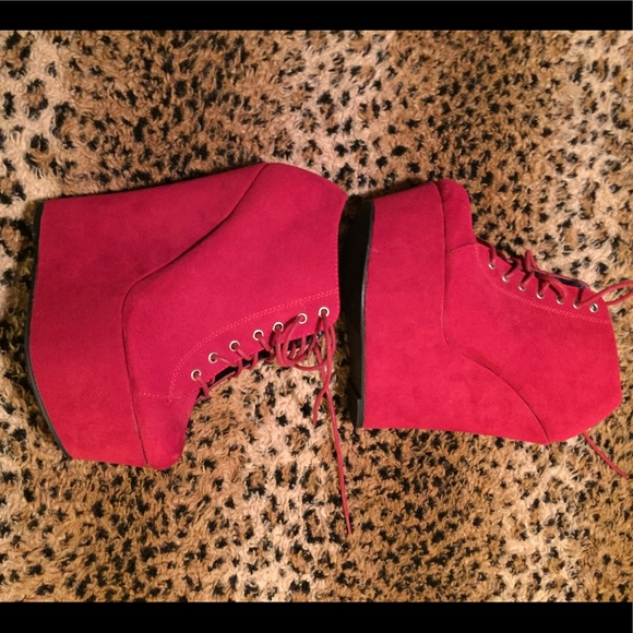Charlotte Russe Shoes - ❤️Red Wedge Lace up Booties - Charlotte Russe